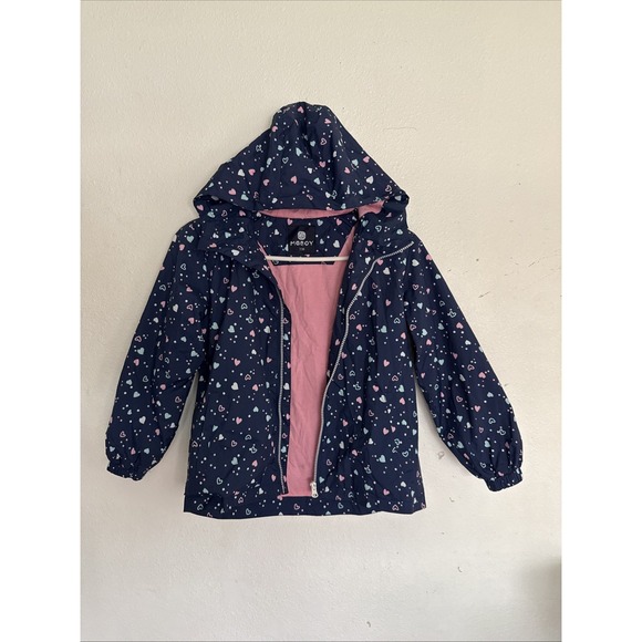 Amazon Other - MGEOY Girls Lightweight Waterproof Hooded Rain Jacket  Navy Hearts Sz 7-8